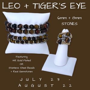 NWT Wool + Pepper Co. Leo + Tiger’s Eye Bracelet 6mm - Zodiac x Gemstone